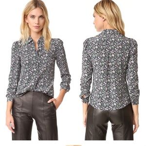Rebecca Taylor silk green forest lavish garden blouse